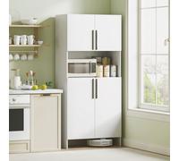 HOMCOM Armoire de Cuisine, Armoire de Rangement pour Cuisine, Salle à Manger, Salon, Armoire, Étagères, Support pour Micro-Ondes, Panneau de particules, Blanc