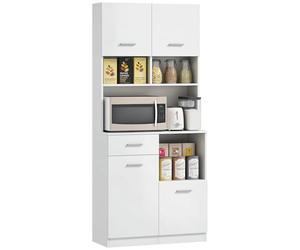 HOMCOM Armoire de cuisine, armoire haute avec étagère réglable, tiroir, armoire buffet avec porte Soft-Close, armoire vitrine Rangement pour cuisine salle à manger 80x35x180 cm Blanc