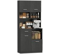 HOMCOM Armoire de Cuisine, Armoire Haute avec étagère réglable, tiroir, Buffet avec Porte Soft-Close, vitrine Rangement pour Cuisine, Salle à Manger, 80 x 35 x 180 cm, Noir
