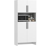 HOMCOM Armoire de cuisine, armoire haute avec tablette pour micro-ondes, armoire buffet avec porte Soft-Close, armoire de rangement vitrine