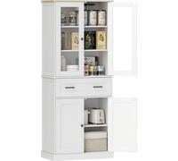 HOMCOM Armoire de cuisine, armoire haute avec tiroir, étagères réglables, buffet de cuisine avec portes en acrylique, 2 compartiments de rangement pour le salon, la salle à manger, 76 x 40 x 182,5 cm,