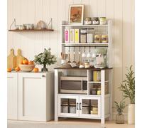 HOMCOM Armoire de Cuisine avec 6 Crochets pour Tasses 2 Portes en Verre Étagères Ouvertes 80x40x152 cm Blanc