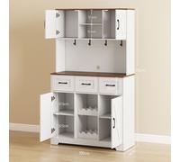 HOMCOM Armoire de Cuisine avec Casier à Bouteilles pour 8 Bouteilles 4 Portes 3 Tiroirs Plan de Travail Spacieux 100x38x172 cm Blanc