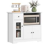 HOMCOM Armoire de cuisine avec étagère à micro-ondes, armoire à micro-ondes avec 3 portes, tiroir, étagères réglables, armoire de rangement pour cuisine, salle à manger, salon, blanc