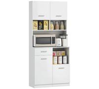 HOMCOM Armoire de Cuisine avec étagère réglable, 80x35x180cm, Blanc | Tiroir, buffet avec porte à fermeture amortie, meuble haut pour exposition et rangement, pour cuisine et salle à manger