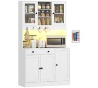 HOMCOM Meuble de rangement LED avec placards, tiroir, portes vitrées, télécommande - blanc