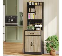 HOMCOM Armoire de cuisine avec plan de travail et passe-câble, commode de cuisine moderne avec tiroir, 3 étagères ouvertes, bois naturel, noir
