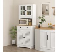 HOMCOM Armoire de cuisine avec portes vitrées, 2 tiroirs, armoire à vaisselle, armoire de salle à manger, bois, 68 x 39,5 x 170 cm, Blanc