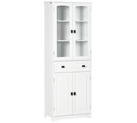 HOMCOM Armoire de Cuisine Buffet Haut 4 Portes Dont 2 Portes vitrées et 1 tiroir Hauteur 160 cm avec étagères réglables, Blanc