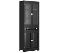 HOMCOM Armoire de Cuisine Buffet Haut 4 Portes Dont 2 Portes vitrées et 1 tiroir Hauteur 160 cm avec étagères réglables, Noir
