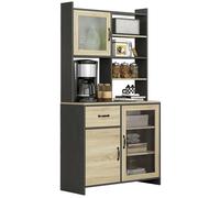Buffet Haut Multi-Rangement 3 Portes 3 Étagères Tiroir 5 Niches Beige