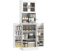 HOMCOM Armoire de cuisine Buffet avec 4 portes, plan de travail Armoire haute avec étagères réglables, 8 étagères de porte, trou de câble à provisions moderne pour salon, cuisine 60 x 39,5 x