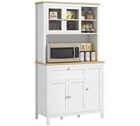 HOMCOM Buffet armoire de cuisine bois 3 placards tiroir portes vitrées 100x40x180 cm Blanc