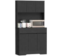 HOMCOM Armoire de cuisine Buffet avec plan de travail, 6 portes, armoire haute avec étagères réglables, ouvertures pour câbles, garde-manger moderne, noir, 100 x 38 x 180 cm