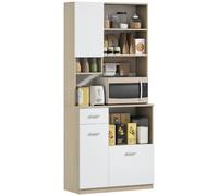 HOMCOM Armoire de Cuisine Buffet Cuisine 80 x 35 x 180 cm Blanc | Vaisselier, Meuble de Rangement, Étagères Réglables, Style Moderne, Tiroir, Comptoir, Passe-Câble, Salle à Manger, Salon