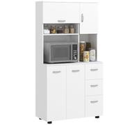 Buffet haut cuisine - HOMCOM - 4 portes 3 tiroirs étagère + grand plateau - Bois - 89x39.5x168cm - Blanc