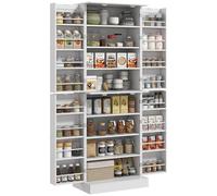 Buffet Armoire De Cuisine 2 Portes 8 Niveaux 16 Porte-Épices Effet Bois Moulures Blanc