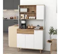 HOMCOM Armoire de cuisine, buffet de cuisine, 4 portes avec étagères réglables, 1 tiroir, meuble de cuisine, design scandinave, 98 x 39 x 180 cm, blanc et naturel Description:Ce superbe buffet haut de