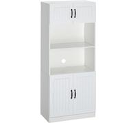 HOMCOM Armoire de cuisine Buffet de cuisine Armoire haute avec 2 étagères et 2 placards Armoire de salle à manger avec étagères réglables Étagère pour micro-ondes Sangle anti-basculement Style campagn