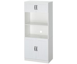 HOMCOM Armoire de cuisine Buffet de cuisine Armoire haute, style campagnard, 2 armoires, 2 étagères, 70 cm x 40 cm x 170 cm Blanc + Noir
