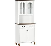 HOMCOM Armoire de cuisine, buffet de cuisine avec 2 tiroirs, armoire haute avec compartiment ouvert, compartiment de rangement, vitrine avec fonction soft-close pour le salon