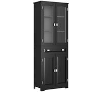 HOMCOM Armoire de Cuisine Buffet Haut 4 Portes Dont 2 Portes vitrées et 1 tiroir Hauteur 160 cm avec étagères réglables, Noir