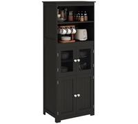HomCom – Buffet haut vaisselier 4 portes (2 vitrées) 2 niches étagères réglables grand plateau Noir