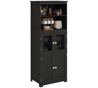 HomCom – Buffet haut vaisselier 4 portes (2 vitrées) 2 niches étagères réglables grand plateau Noir