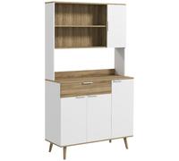 HomCom Armoire de cuisine 4 portes - 1 tiroir, étagères réglables - 98×39×180 cm Blanc et naturel