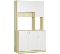 HOMCOM Buffet de Cuisine Armoire de Cuisine contemporaine -Armoire de Rangement- Buffet Haut - 5 Portes, 1 tiroir, 3 niches - 102 x 48 x 180 cm