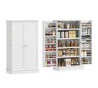 HOMCOM Armoire de Cuisine Garde-Manger Moderne 60 x 30 x 104 cm Blanc | Buffet Cuisine Vaisselier, Meuble de Rangement, avec Placards, Étagère Réglable, 12 Porte-Épices, pour Salle à Manger, Salon