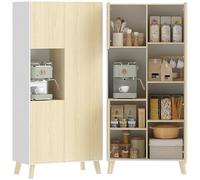 HOMCOM Armoire de cuisine haut de 170 cm avec compartiment ouvert, 3 portes, armoire haute avec étagères réglables, armoire de rangement moderne pour cuisine, salon, salle à manger, naturel, 80 x 40 x