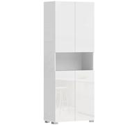 HOMCOM Armoire de cuisine haute 180 cm, garde-manger avec portes à fermeture douce et étagères réglables, blanc laqué