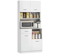HOMCOM Armoire de cuisine haute avec étagère réglable, tiroir, armoire de buffet avec porte à fermeture douce - Armoire de rangement pour cuisine et salle à manger - 80 x 35 x 180 cm - Blanc