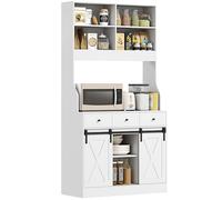 HOMCOM Armoire de cuisine haute avec plan de travail, armoire buffet avec portes coulissantes, 3 tiroirs, étagères réglables, armoire de rangement pour cuisine, salle à manger, 93,5 x 40 x 180 cm