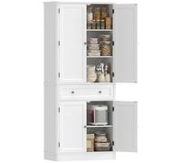 HOMCOM Armoire de cuisine haute de 186,4 cm avec 4 portes, tiroir et étagères réglables pour cuisine, salle à manger, salon, blanc, 80 x 39,5 x 186,4 cm