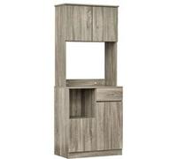 HOMCOM Buffet de Cuisine Armoire de Cuisine Multi-rangements 3 placards 2 niches tiroir Panneaux Particules Classe E1 Aspect chêne Gris