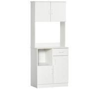 Homcom Armoire De Cuisine Multi-Rangements 4 Portes 1 Tiroirs Étagère + Grand Plateau 71 X 41 X 178 Cm Mdf Blanc Blanc