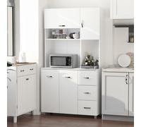 HOMCOM Armoire de cuisine multi-rangements 4 portes 3 tiroirs étagère + grand plateau 100L x 39l x 183H cm MDF blanc