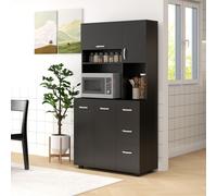 HOMCOM Armoire de cuisine multi-rangements 4 portes 3 tiroirs étagère + grand plateau 89L x 39,5l x 168H cm noir