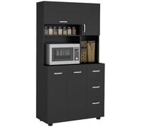 HomCom Armoire de cuisine 4 portes 3 tiroirs étagères grand plateau Bois 89x39,5x168 cm Noir