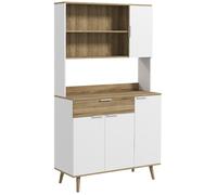 Buffet Haut Design Scandinave - Multi-Rangement - Blanc Aspect Bois Marron