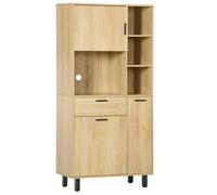 Buffet Haut 3 Portes, 4 Niches, Tiroir - Métal Noir Aspect Bois Clair Beige