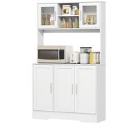 HOMCOM Armoire de cuisine scandinave avec placards, compartiments ouverts, portes vitrées et plan de travail, blanc