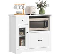 HOMCOM Armoire de cuisine Sideboard avec étagère pour micro-ondes Armoire pour micro-ondes avec 3 portes, tiroir, étagères réglables, meuble de rangement pour cuisine, salle à manger, salon, blanc