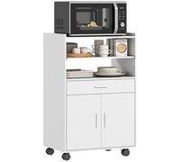 HOMCOM Armoire de cuisine Sideboard avec roulettes, étagère pour micro-ondes Armoire pour micro-ondes avec 2 portes étagère extensible tiroir, armoire de rangement pour cuisine, salle à manger, blanc