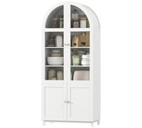 HOMCOM Armoire de cuisine, vaisselier vitrine avec 4 portes dont 2 en acrylique et étagères réglables, 78 x 40 x 180 cm, blanc