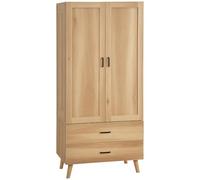 HOMCOM Armoire de Rangement, Armoire Chambre avec 2 tiroirs, 2 Portes et Tringle à vêtements, 80 x 54 x 180 cm, Bois Naturel