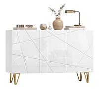 HOMCOM Armoire de Rangement, Buffet laqué, étagère réglable, Blanc | Design autoportant, portes à fermeture en douceur, pieds en fil métallique couleur or, salon, salle à manger, couloir.