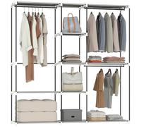 HOMCOM Armoire de Rangement, Penderie en Tissu, Armoire Chambre, Penderie Vêtement avec Barre de Suspension et Étagères, pour Vestiaire, Chambre, Dressing, 182 x 43 x 185 cm, Gris